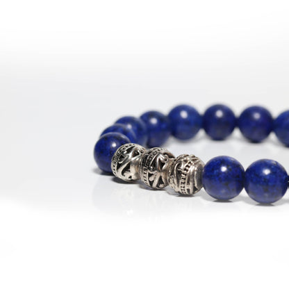 Men’s Lapis Lazuli Bracelet – Handmade Natural Stone Beaded Bracelet with Metal Accents – Tigranes Jewelry (Lapis Lazuli)