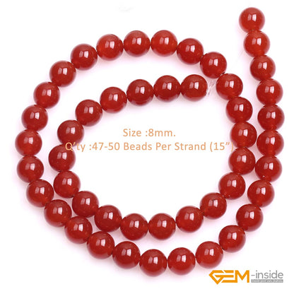 GEM-Inside Carnelian Red Agate 8mm Gemstone Loose Beads Natural Round Crystal Energy Stone Power for Jewelry Making 15"