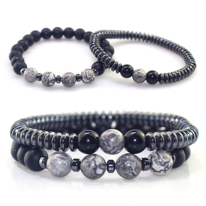 WEFRIN Triple Protection Bracelet for Bring Luck and Prosperity Hematite Black Obsidian Tiger Eye Stone Bracelets for Men Women, Beaded Buddha Healing Rope Uni Bracelet (2pcs) (K)