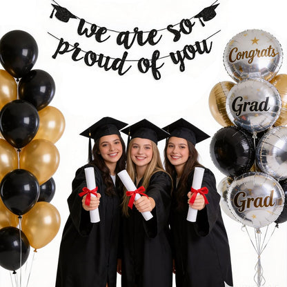 2026 Graduation Banners Party Decorations, Black Glitter We are So Proud of You Graduation Banners Garland for Congratulation Graduations Party Supplies, School, Home, Car Decorations