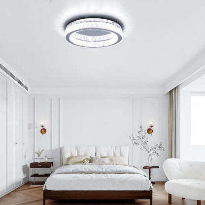 Finktonglan Crystal LED Flush Mount Ceiling Light, 17.7" Modern Round Crystal Ceiling Light, 48W 6000K Cool White, K9 Crystal & Stainless Steel, Low Profile, Non-Dimmable (No Remote)