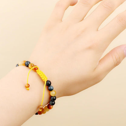 AD Beads 8mm Golden Colorful Tiger Eye - Warmth and power - Handmade Natural Stone Crystal Bracelet with Adjustable Macrame String - Yoga Healing Power Energy Gifts for Men and Women