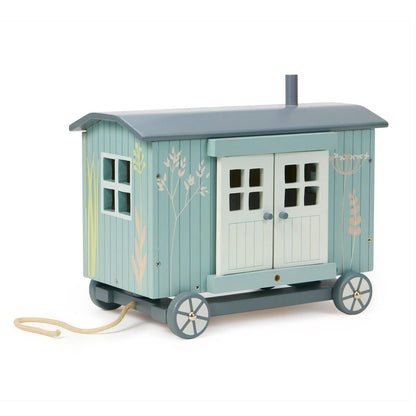 Tender Leaf Toys - Secret Meadow Shepherd’s Hut - Portable Furnished Wooden Shepherd’s Hut on Wheels with 11 Pcs Accessories and 3 Mice Dolls - Open-Ended Play and Story Tellings - Age 3+