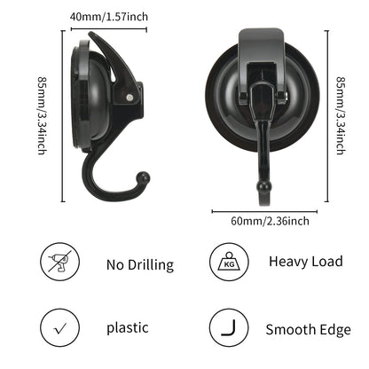 Khdrvok Heavy Duty Vacuum Wreath Cup Hook, No Hole Punched, Black-Plated Polished Super Suction for Kitchen, Bathroom and Restroom, ABS Plastic and TPU Rubber, 2 Pack