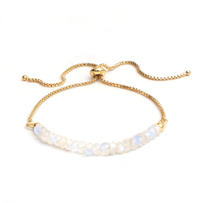 Gempires Moonstone Bracelet for Women, Birthstone Beaded Bracelet, June Birthstone, Bolo Beads Bracelet, New Beginning, Gold Plated Chain Unique Gifts for Her