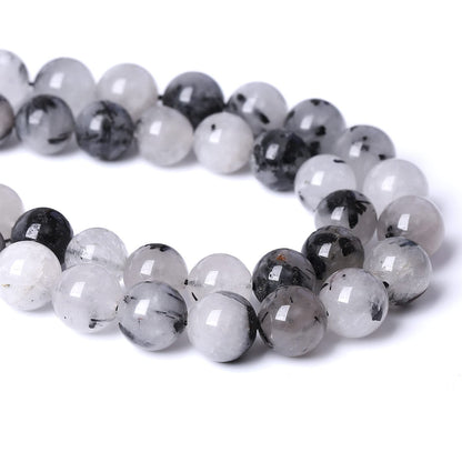 6MM 60PCS Natural Crystal Stone Black Rutile Quartz Gemstone 2A Grade Loose Beads for Jewelry Making DIY Bracelet Necklace Semi Precious Beads 1 Strand