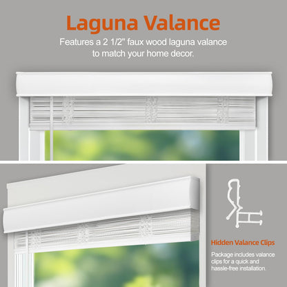 Faux Wood Blinds for Indoor Windows, 35" Width x 60" Height Cordless Window Blinds with Valance for Home, No-Hole Privacy Slats,2" White Blinds for Kitchen, Bathroom & Living Room