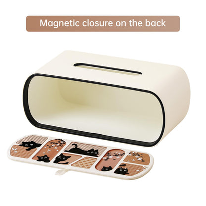 MEIBOOCH Cat-Themed Tissue Box Cover with Curved Edge, Rectangle Tissue Box Holder for up to 4 Inches High Boxes (Beige)