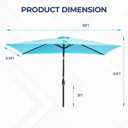 Wisteria Lane Patio Umbrella, Rectangular Patio Umbrella, Metal Pole Square Outdoor Umbrella with Crank and Push Button Tilt, Large Outdoor Umbrella with Polyester Canopy, Light Blue