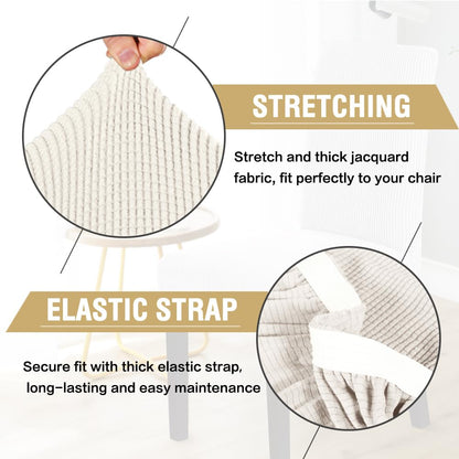 H.VERSAILTEX Stretch Dining Chair Covers Set of 4 Chair Covers for Dining Room Parsons Chair Slipcover Chair Protectors Covers Dining, Feature Textured Checked Jacquard Fabric, Ivory