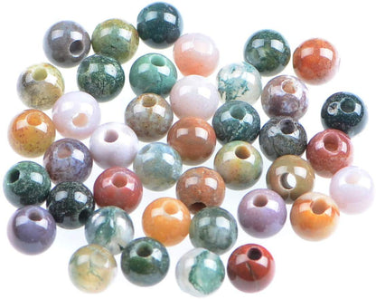 AD Beads Natural Gemstone 8mm Round Loose Beads Big Hole 2.5mm Sized 40pcs (Indian Agate)