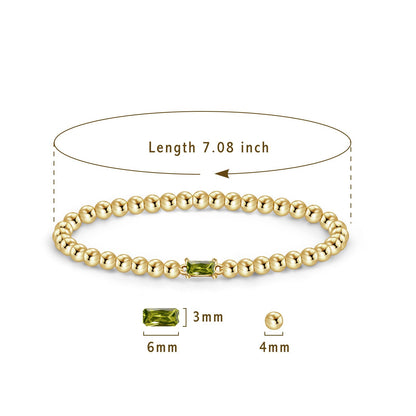 Free bird Birthstone Beaded Bracelet for Women Dainty Peridot Bracelet 14K Gold Plated Stretchable Beaded Bracelet Trendy Stackable August Birthstone Jewelry Gift for Birthday Christmas Valentine's Day