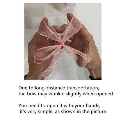 YMASELA Pink Bow Hanging Garlands (6.6ft X4strings) Sheer Chiffon Ribbon Bowknot Hanging Decorations Party Streamers for Wedding Bridal Shower, Girl Bow Theme Bachelorette Party Baby Shower Supplies