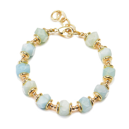 Ursambra Natural Aquamarine Raw Stone Healing Crystal Adjustable Birthstone Vintage Bracelet Gift Jewelry for Women