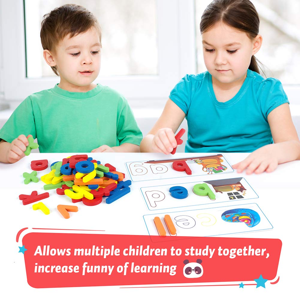 KMUYSL Learning Toys for 3 4 5 6 Years Old Boys and Girls - See & Spell CVC Word Builders with Alphabet Cards for Kids, Preschool Learning Activities Toys, Idea Birthday Gifts for Age 3-5 4-6 Kids