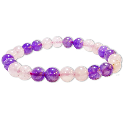 ANAYA AGATE Amethyst, Rose Quartz Bracelet, Natural Healing Crystal Bracelet for Women and Men, 8mm Round Beaded Bracelet for Spiritual, Protection, Positive Energy, Elastic Adjustable Size Gemstone Bead Bracelet