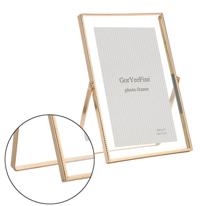 Gold 5x7'' Floating Frame Set of 2, For Photo Sizes (3.5 x5'', 4x 6'' up to 5x7'' ), Beautiful Metal Lace Edge Frames Adjustable Tabletop/Shelf Photo Frame, Classy Gift Choice for Wedding,
