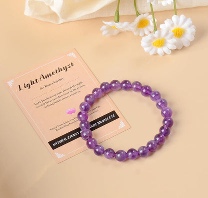 AD Beads Handmade Gemstone Stretch Elastic Bracelet Crystal Healing Reiki Nature's Beauty and Spiritual Essence Unisex (10mm, Purple Amethyst)