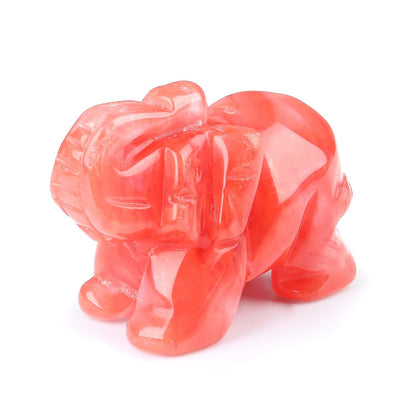 QINJIEJIE Cherry Quartz Crystals Elephant Decor Cute Desk Polished Stones Figurine Natural Gemstones Luck Decoration Home Room Office Pocket Hippie Elephant Meditation Spiritual Gift for Women