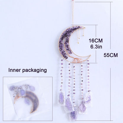 Agate Moon Dream Catchers with Crystal Purple Gemstone Dream Catchers Natural Tree of Life Gem Agate Wall Hangings Room Garden Dreamcatchers Decor (Purple)