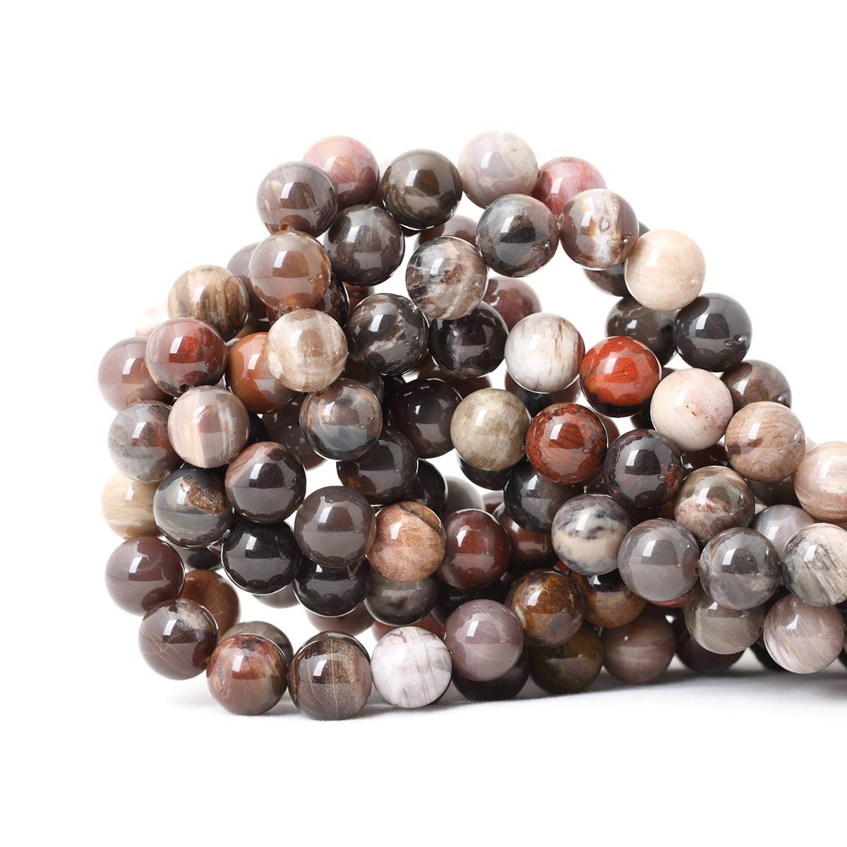 CHEAVIAN 35PCS 10mm Natural Silicified Wood Jade Gemstone Round Loose Beads for Jewelry Making DIY Findings 1 Strand 15"