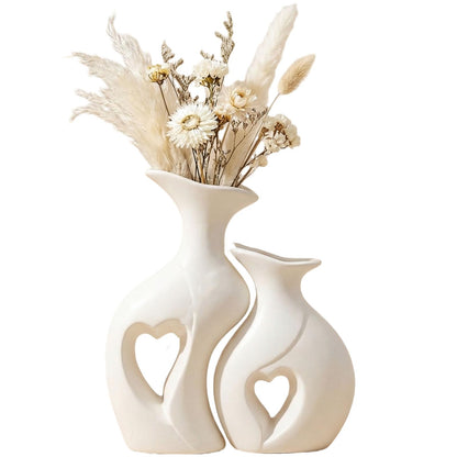 White Heart Vase Set of 2,Modern Vases for Home Console Table Decor for Living Room Coffee Table Fireplace Bookshelf Decorations（3.5" L x 4.4" W x 8.5" H）