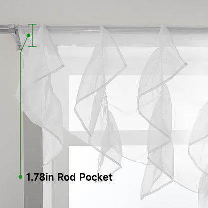 PearAge Ruffled Voile Semi Sheer Curtain Valance, Kitchen Living Room Shabby Chic Ruffle Valance Curtains, Girls Daughters Bedroom Cascade Window Valance 52x26 Inches (White-Triangle)