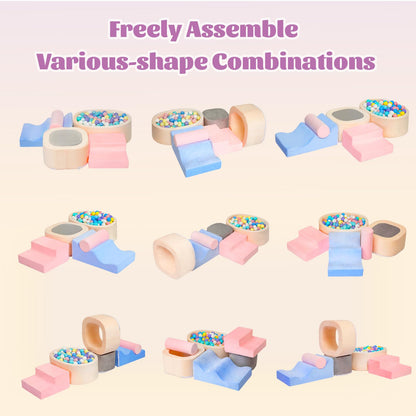 MIND&ACTION 6-Piece Toddler Climbing Toys Indoor, Climbing Toys for 1 Year Old, Soft Play Set Baby Foam Blocks for Toddler 1-3 (Ball Not Included)