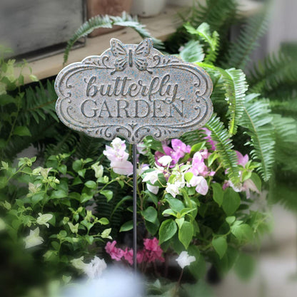 Chic Garden Decorative Butterfly Wall Signs Metal Yard Signs(Incl Stake and Chain)