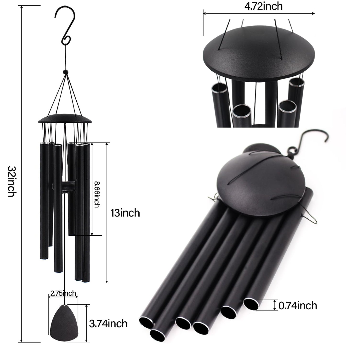 MFEESYOB Wind Chimes for Outside, 32" Outdoor Deep Tone Aluminum Wind Chime, Professionally Tuned E Major Pentatonic, Weather-Resistant Garden Decor, Memorial Gift for Mom