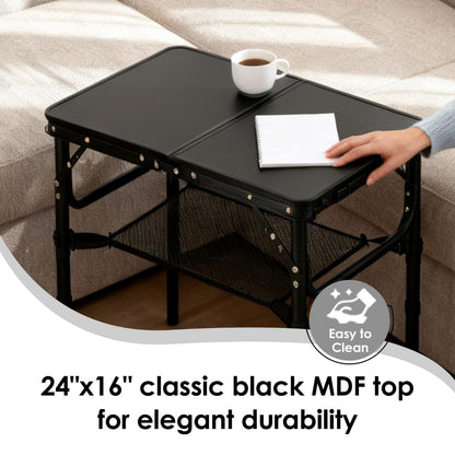 Folding TV Trays Foldable Dinner Tray Table Adjustable Height Food Snack Eating Couch Side Table Study Aluminum Portable Sofa Tray End Table for Outdoor Indoor Camp Pinic Bed Couch Living Room(Black)