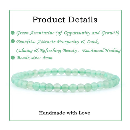 Bymitel 4mm Green Aventurine - Handmade Reiki Gemstone Stretch Bracelet, Natural Beauty & Spiritual Essence, Crystal Healing for Unisex Adults