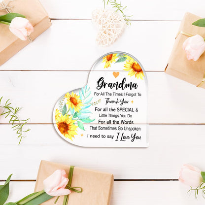 Gifts for Grandma from Grandchildren,Appreciation Gifts for Grandma Thanksgiving Christmas Birthday,For All the Times that I Forgot Say Sign Sunflowers Acrylic Plaque 4.5x4.5 Inches