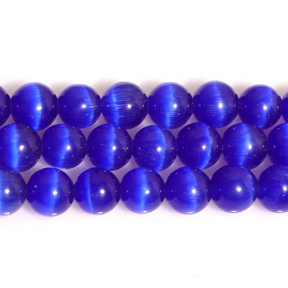 HAAMIIQII 45pcs 8mm Royal Blue Cat Eye Beads Round Loose Gemstone Beads for Jewelry Making Strand 15 Inch