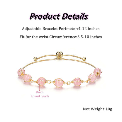 PESOENTH Rose Quartz Crystal Healing Bracelet for Women Natural Crystal Gemstone Beads Anxiety Stone Spiritual 14K Gold Bracelet Pink Jewelry gifts for Women