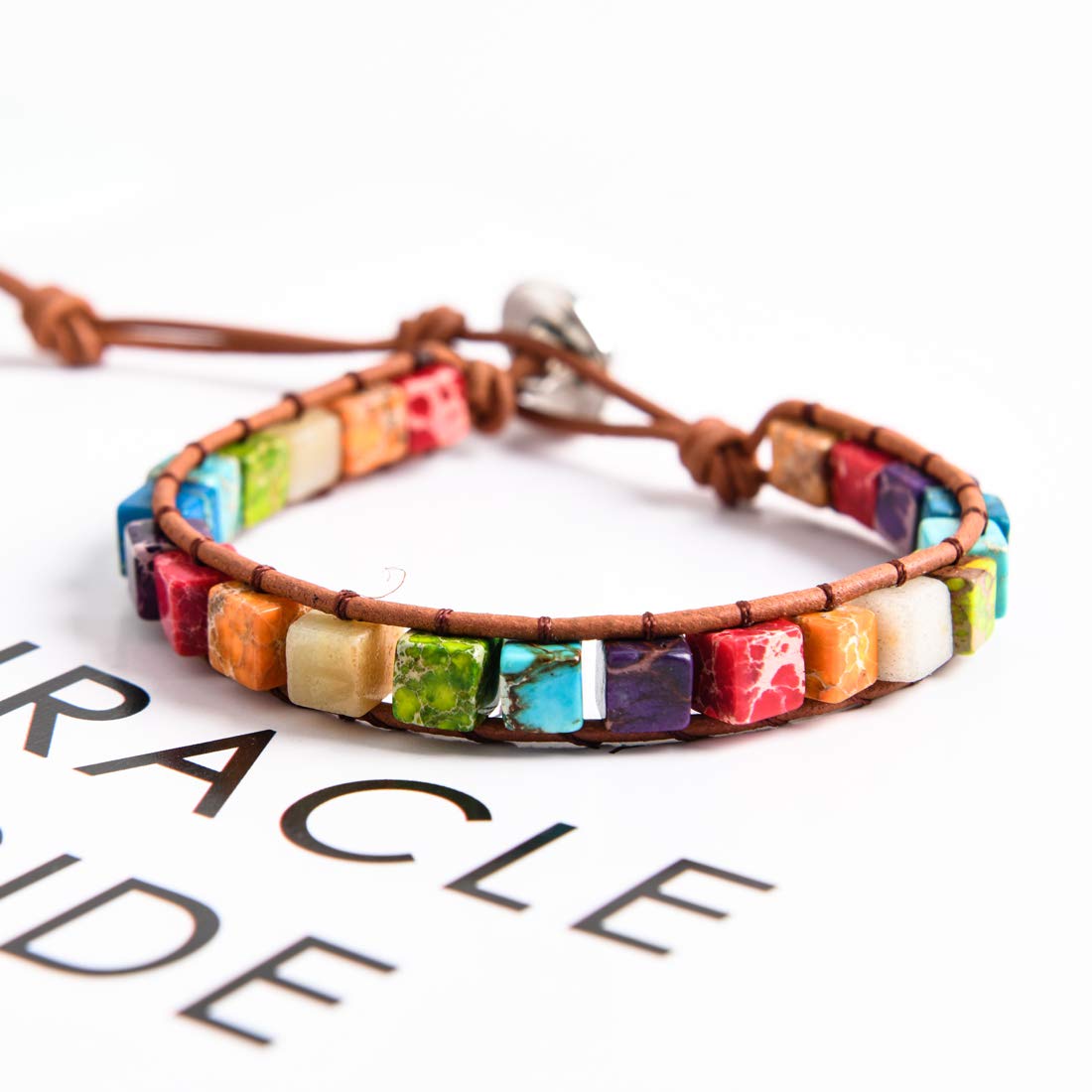 YGLINE Chakra Crystal Bracelets for Women Inspirational Spiritual Gifts Bracelets for Women Crystals and Healing Stones(Chakra Cube)