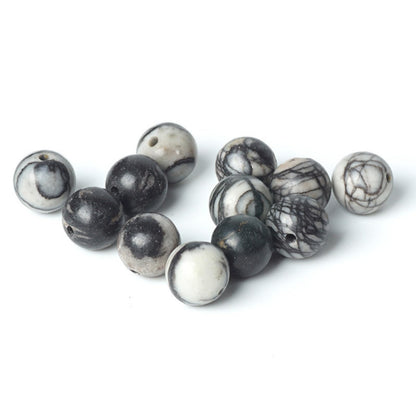 100Pcs Natural Stone 8mm Black Network Round Loose Gemstone Energy Healing Beads Hole Size 1mm DIY Smooth Beads for Bracelet Necklace Earrings Jewelry Making