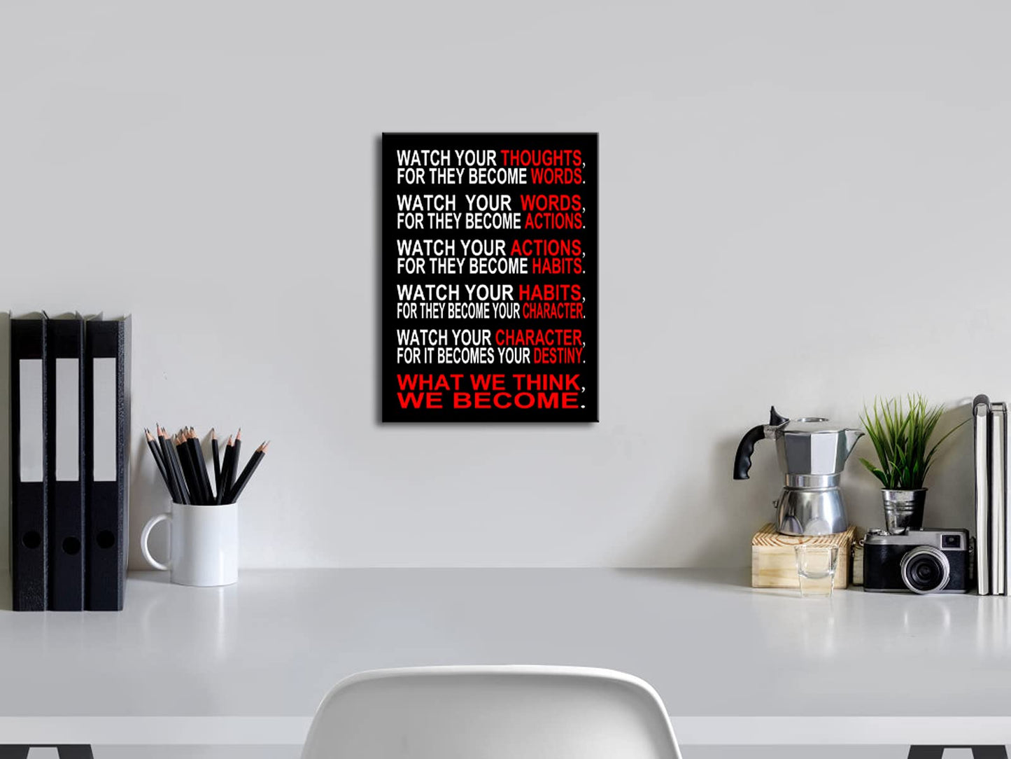 Pyradecor Watch Your Thoughts Motivational Classroom Poster Modern Canvas Prints Wall Art Paintings Ready to Hang for Office Living Room Home Decorations Stretched Pictures Artwork