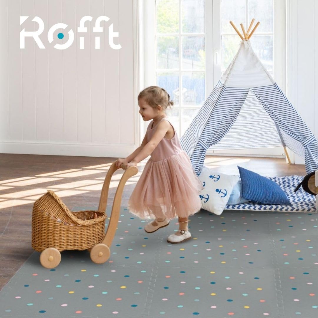Soft Non-Toxic Baby Play Mat, Toddler Playmat, Colorful Jigsaw Puzzle PlayMat, Tiles 24 x 24 inch Foam Floor Mats for Kids & Babies | EVA Foam Interlocking Tiles for Nursery, Playroom (Grey 6 PCS)