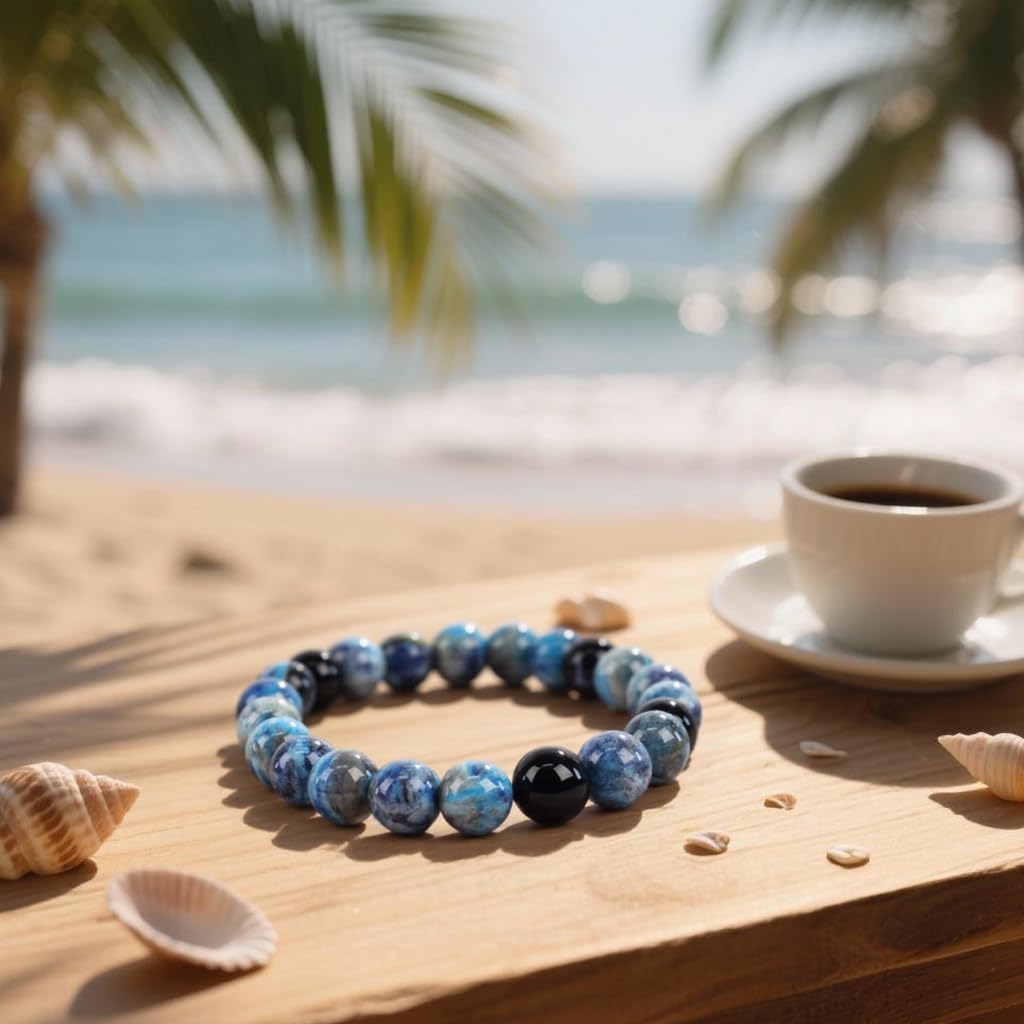 PZTIIY Crystal Bracelet - Natural Energy Crystal Bracelet for Men and Women (ZLY-Lake blue agate)