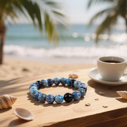 PZTIIY Crystal Bracelet - Natural Energy Crystal Bracelet for Men and Women (ZLY-Lake blue agate)