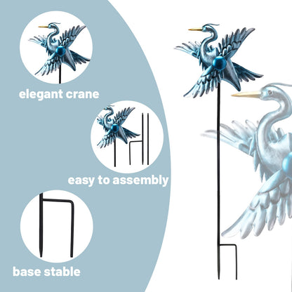 WONDER GARDEN Wind Spinners Outdoor - 2 Pack Small Metal Heron Wind Spinner Windmill, Wind Sculpture for Yard Patio Lawn Decor