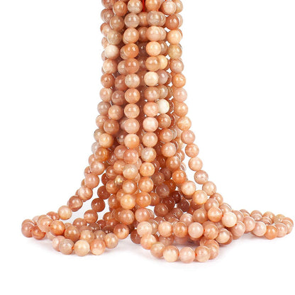 70PCS Natural 8MM Healing Gemstone, Sunstone Energy Stone Round Loose Beads, Semi-Precious Crystal Beads with Free Elastic String for Jewelry Making DIY