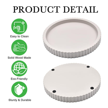 Modern Decorative Tray for Coffee Table, 11" Wooden Gray Beige Round Small Decor Tray for Candle, Perfume, Vanity, Kitchen Island Counter & Table Centerpiece