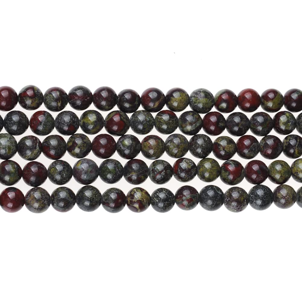 10mm Natural Dragon Bloodstone Gemstone Round Loose Beads Crystal Stone Bracelet Necklace Accessories Crafts for Jewelry Making DIY,1 Strand 15"