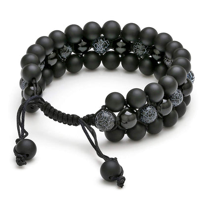 Top Plaza Mens Lava Rock Stone Essential Oil Diffuser Bracelet Chakra Yoga Healing Crystal Bracelet Natural Gemstone Beads Anxiety Bracelets Braided - Matte Black Agate + Dragon Stone