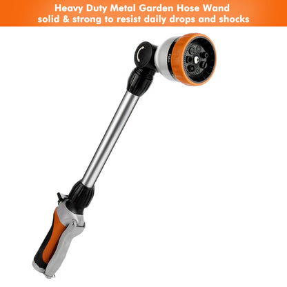 RESTMO Metal Watering Wand, Heavy Duty Garden Hose Wand with 180° Swivel Ratcheting Head, 16'' Hose Nozzle Sprayer with 7 Spray Patterns and Flow Control, for Water Hanging Baskets and Shrubs, Orange