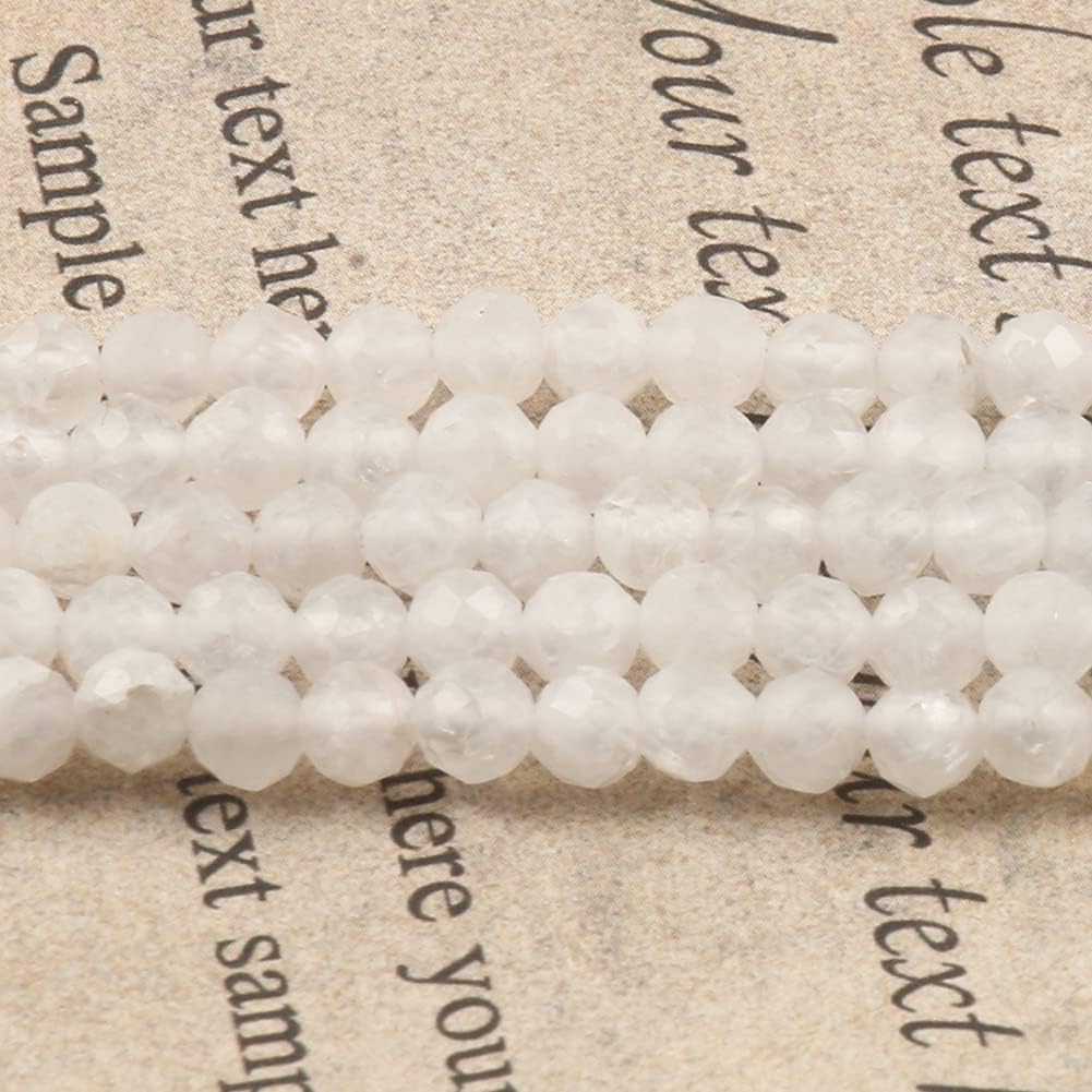 Song Xi 120pcs 3mm Natural White Moonstone Gemstone Beads Faceted Round Loose Stone Beads for Jewelry Making (1 Strand)