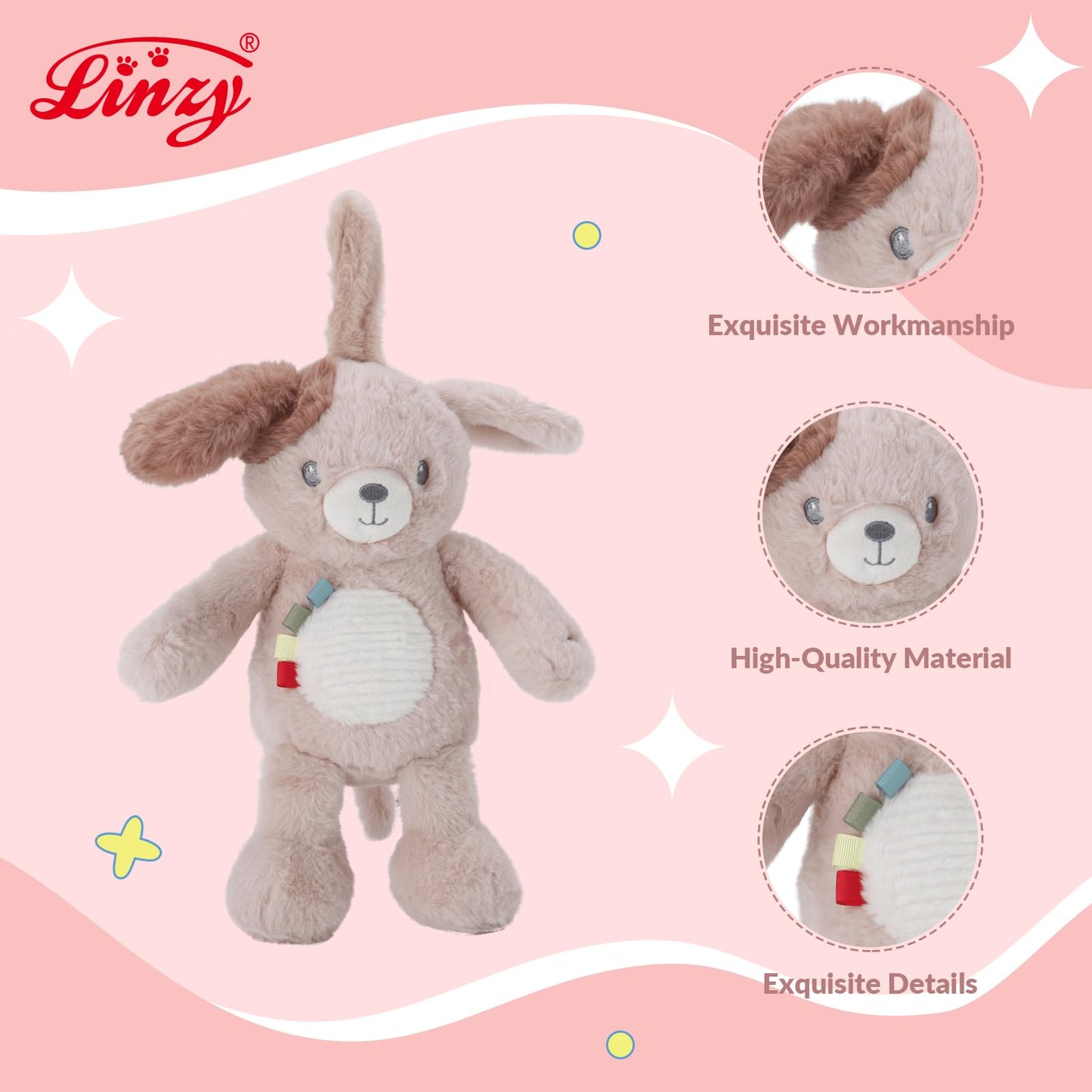 Linzy 10" Light-Up Musical Dog Bedtime Baby Soother – Soft Puppy Plush Stuffed Animal with LED Night Light & Lullaby Music, Birthday Christmas for Newborns Toddlers Kids
