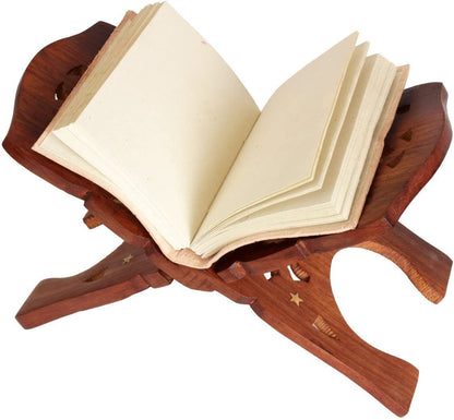 AnNafi® Wooden Book Holder Stand | Rehel/Rehal for Quran Geeta Bible | Indian Book Holders for Reading Hands Free for Desk Gold Stickers | Holy Book Stand Prayer Wood Islam Decor Handmade Gifts